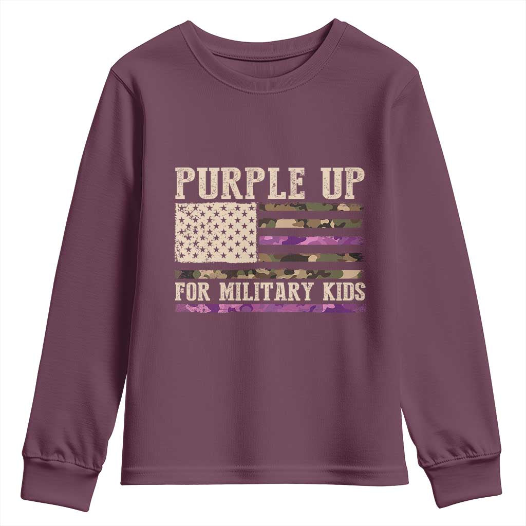 Purple Up For Military Kids Youth Sweatshirt Military Child Month USA Flag Camouflage