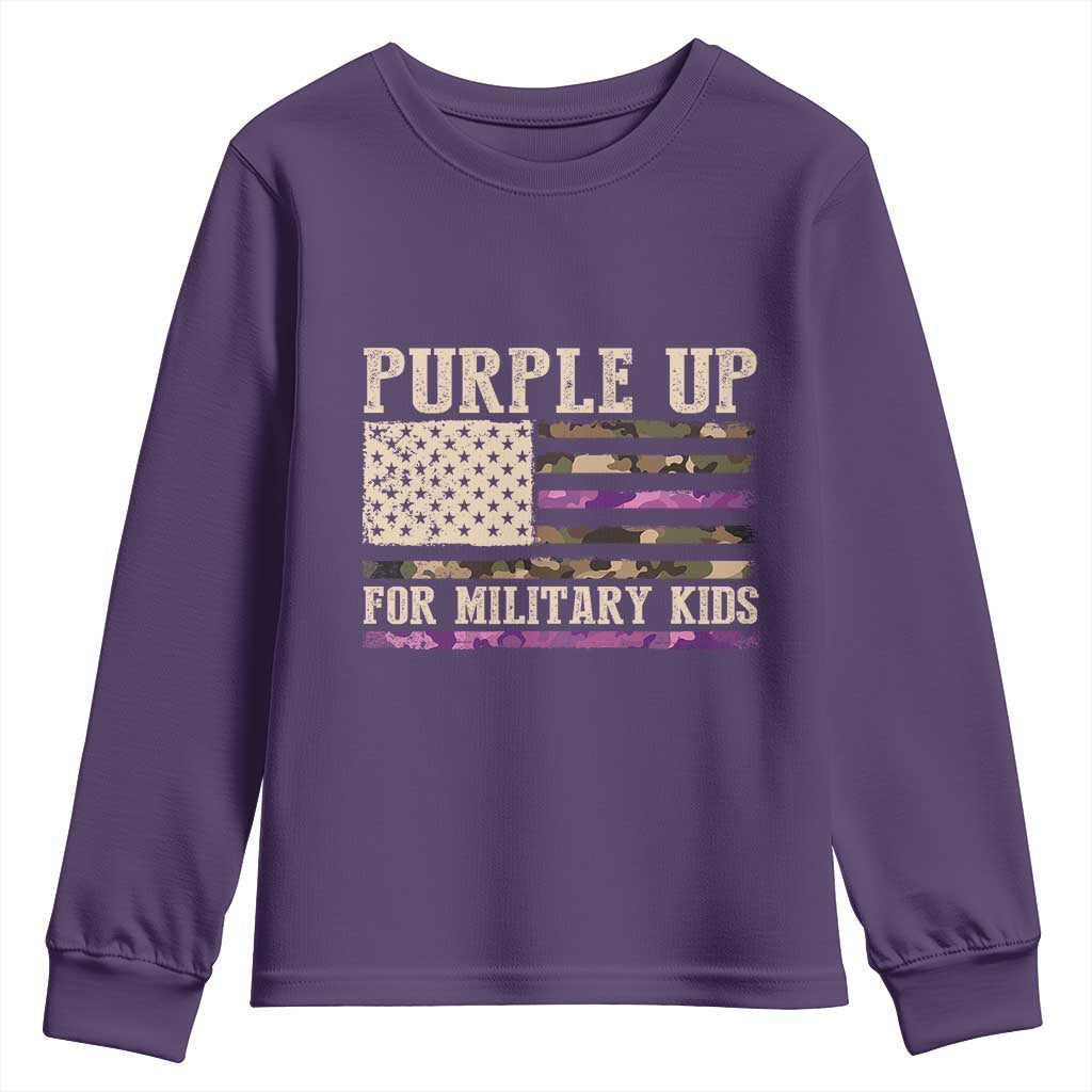 Purple Up For Military Kids Youth Sweatshirt Military Child Month USA Flag Camouflage