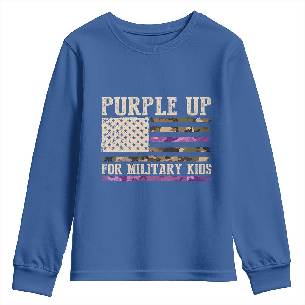 Purple Up For Military Kids Youth Sweatshirt Military Child Month USA Flag Camouflage
