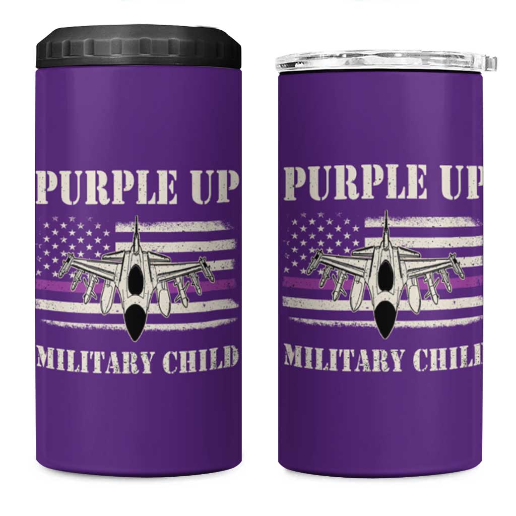 Purple Up For Military Kids 4 in 1 Can Cooler Tumbler Month of Military Child Kids Air Force US Flag