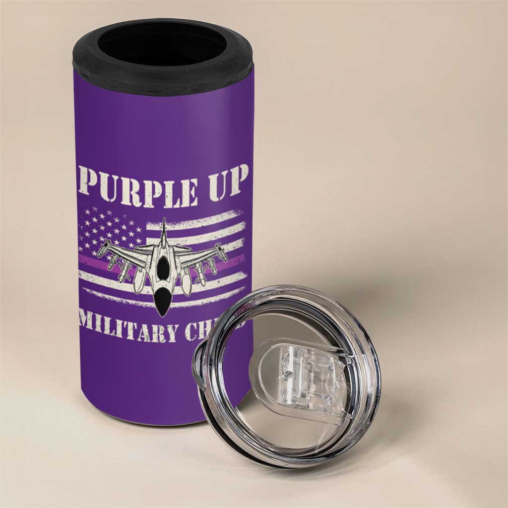 Purple Up For Military Kids 4 in 1 Can Cooler Tumbler Month of Military Child Kids Air Force US Flag