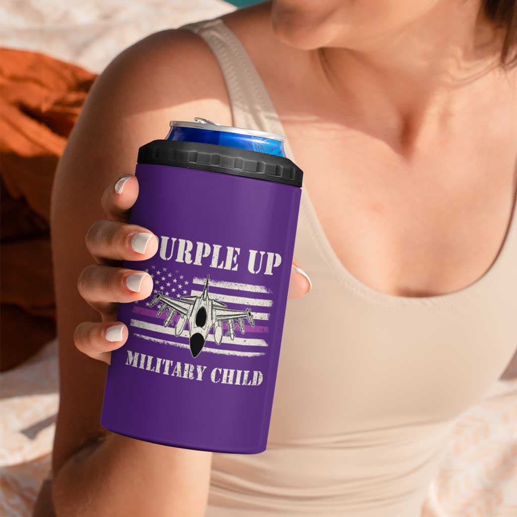 Purple Up For Military Kids 4 in 1 Can Cooler Tumbler Month of Military Child Kids Air Force US Flag