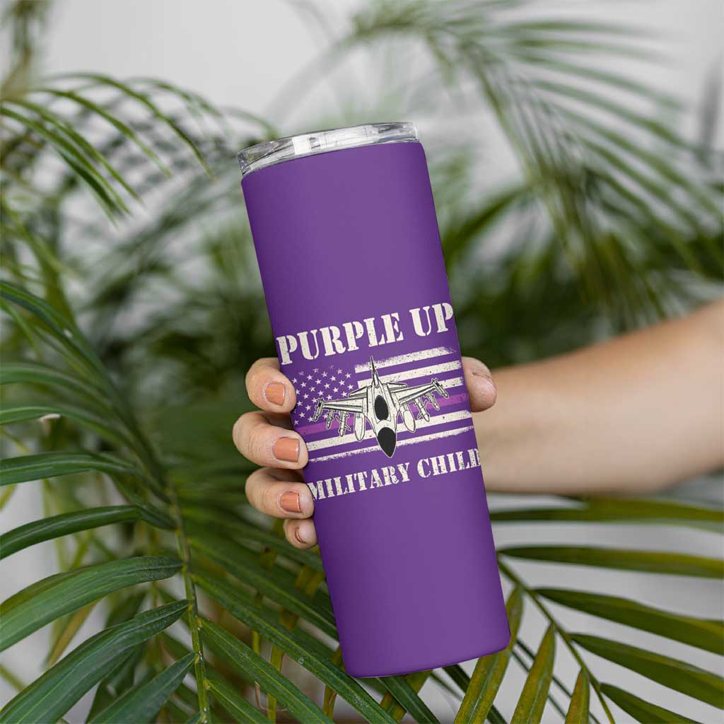 Purple Up For Military Kids Skinny Tumbler Month of Military Child Kids Air Force US Flag