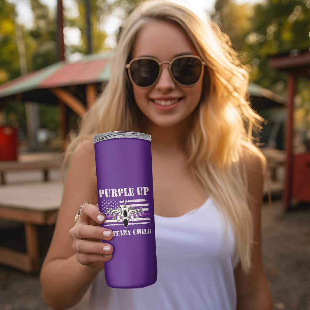 Purple Up For Military Kids Skinny Tumbler Month of Military Child Kids Air Force US Flag
