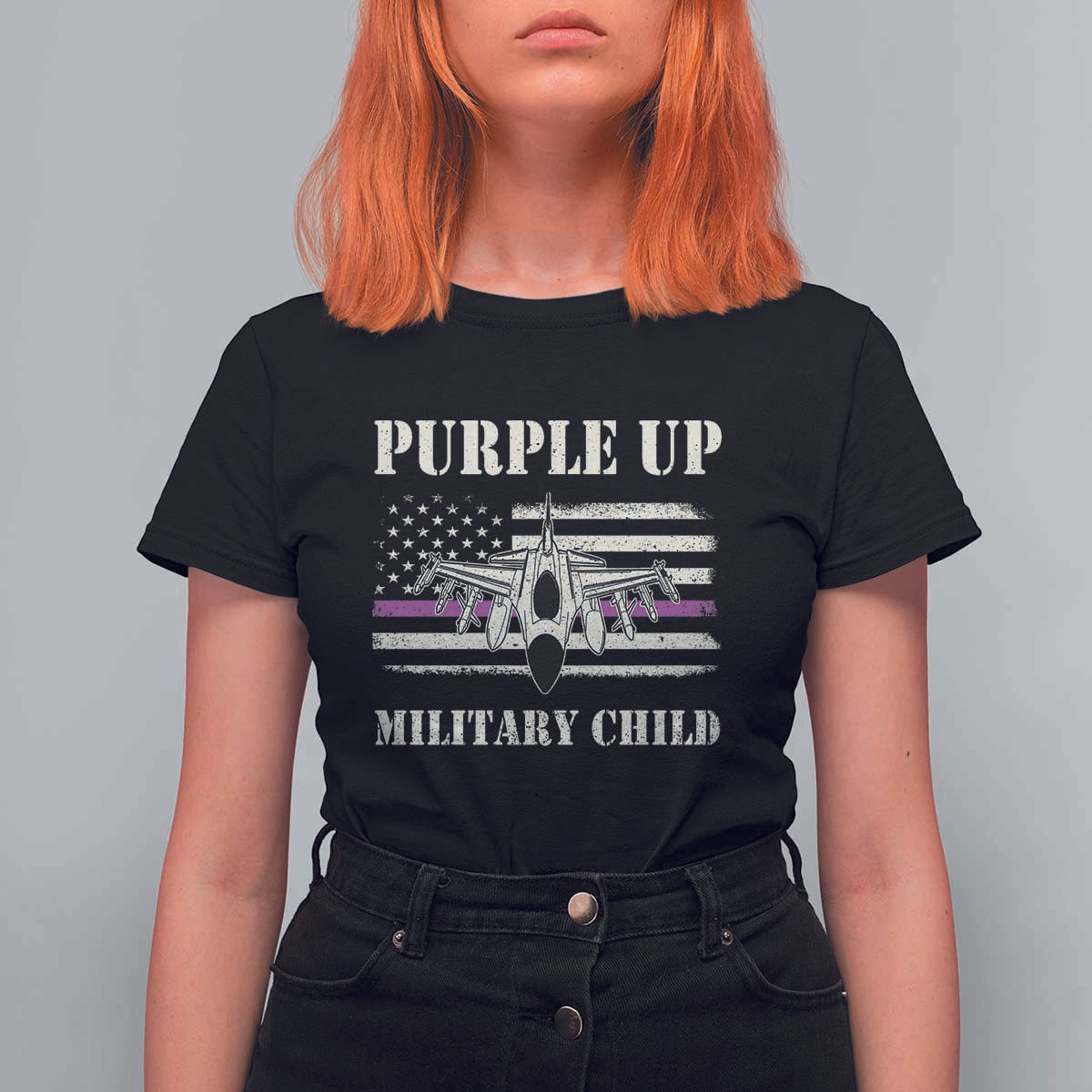 Purple Up For Military Kids T Shirt For Women Month of Military Child Kids Air Force US Flag