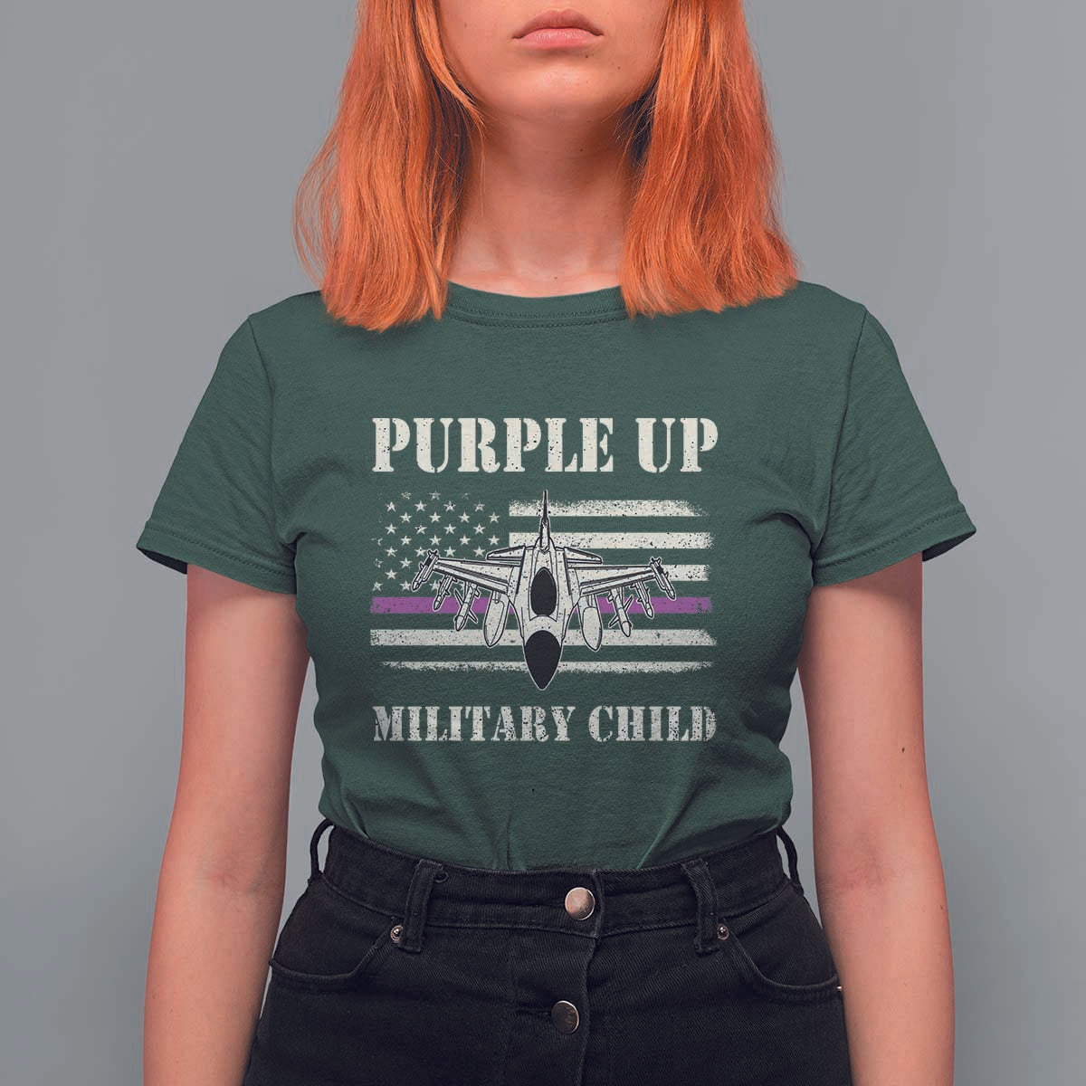 Purple Up For Military Kids T Shirt For Women Month of Military Child Kids Air Force US Flag