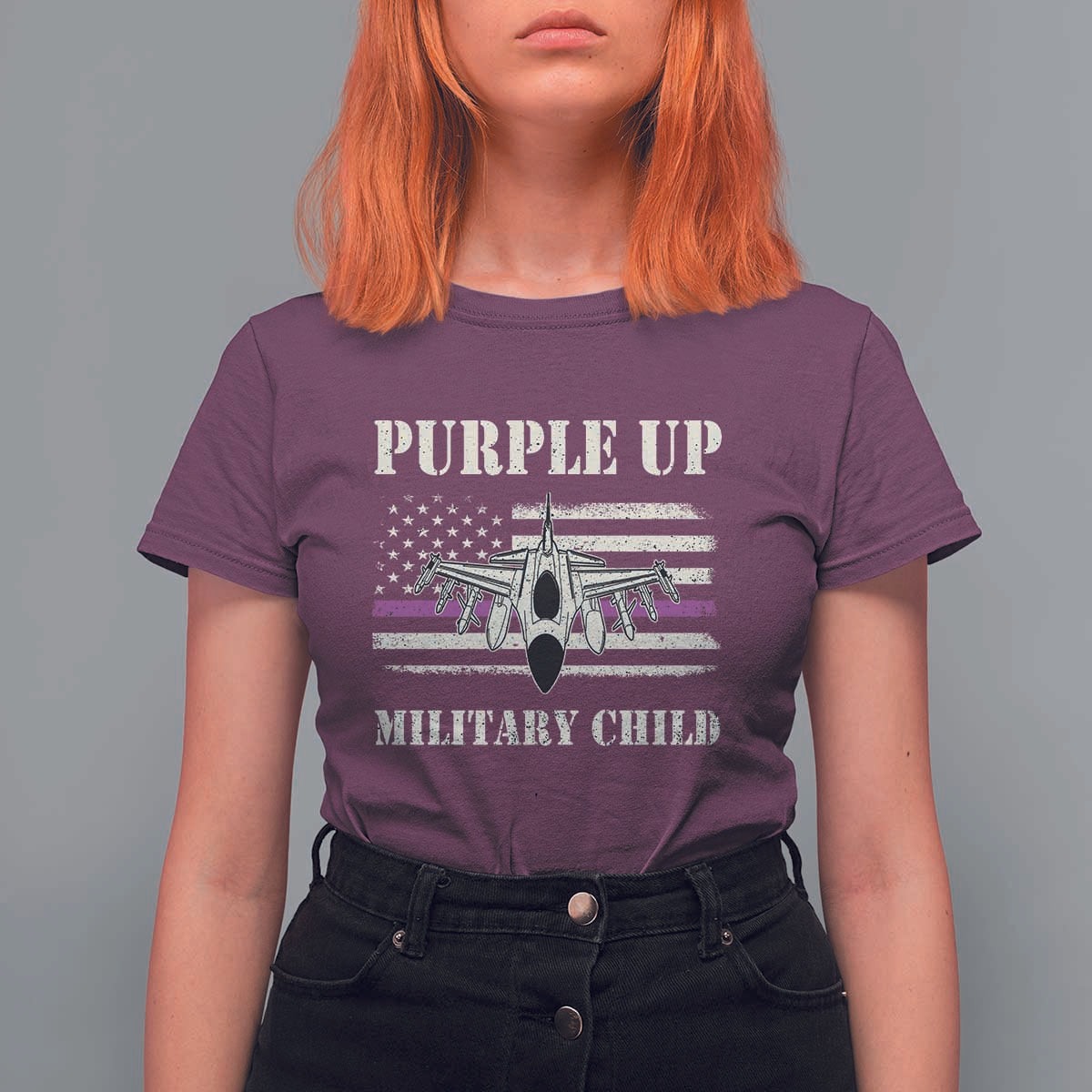 Purple Up For Military Kids T Shirt For Women Month of Military Child Kids Air Force US Flag
