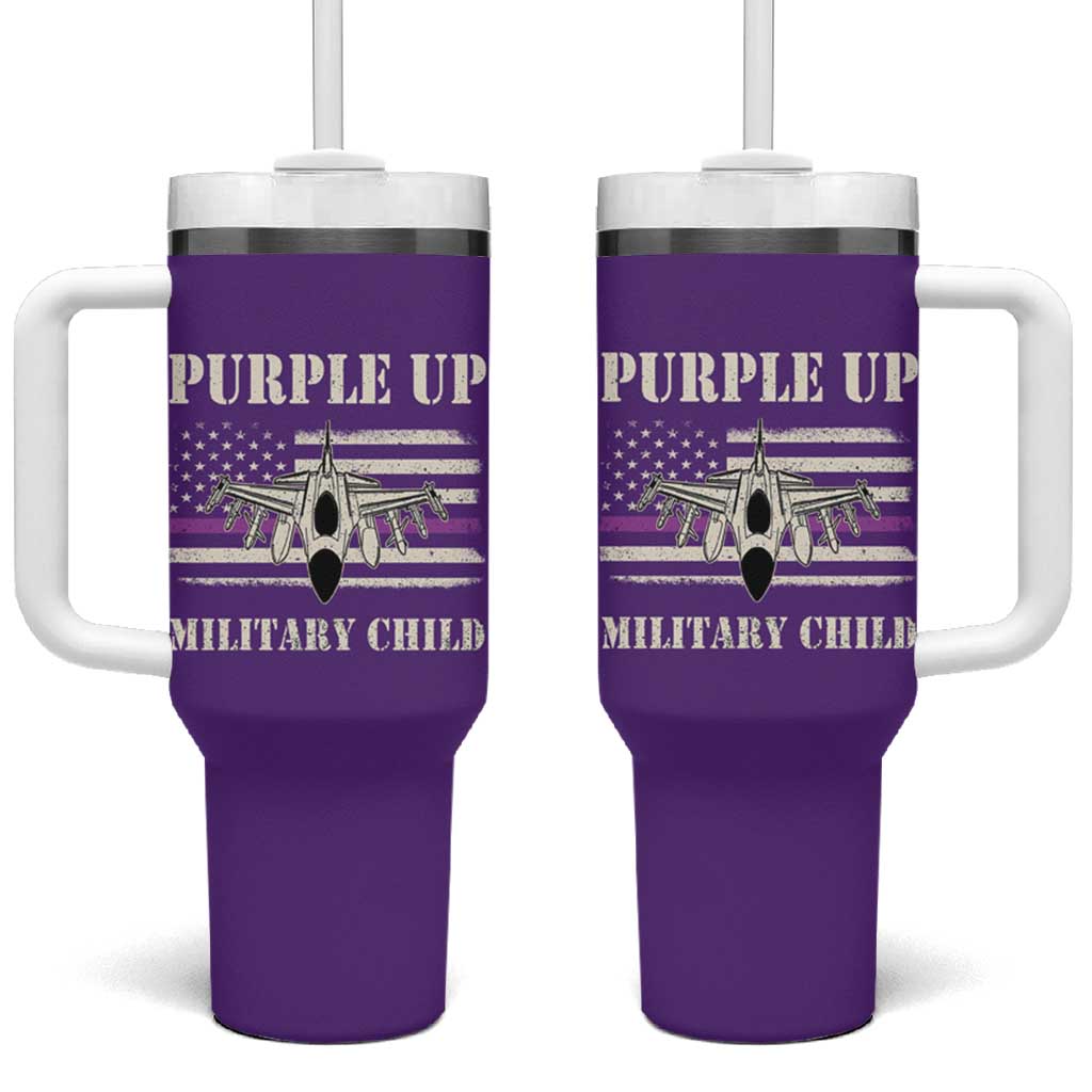 Purple Up For Military Kids Tumbler With Handle Month of Military Child Kids Air Force US Flag