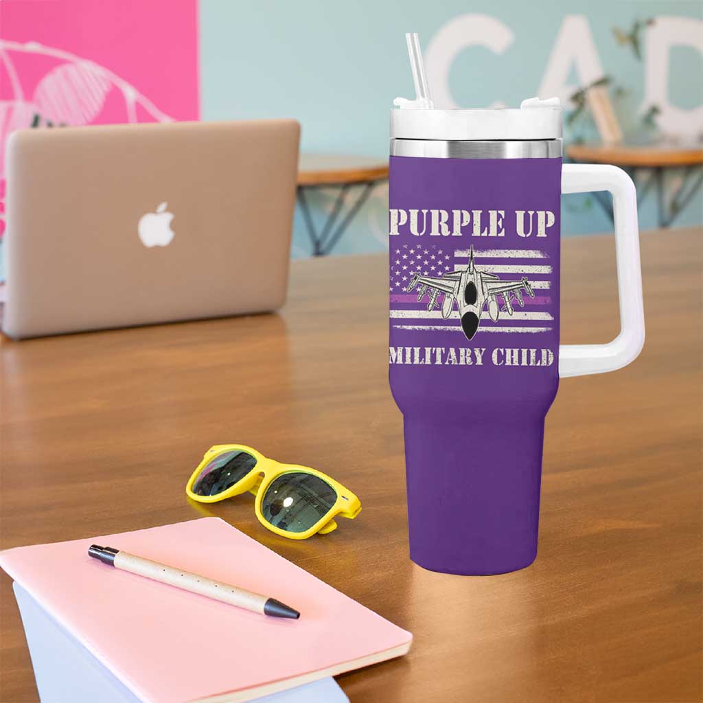 Purple Up For Military Kids Tumbler With Handle Month of Military Child Kids Air Force US Flag