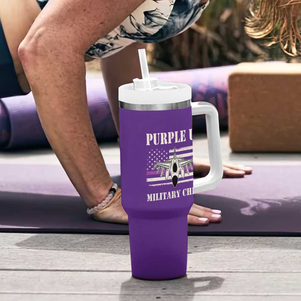 Purple Up For Military Kids Tumbler With Handle Month of Military Child Kids Air Force US Flag