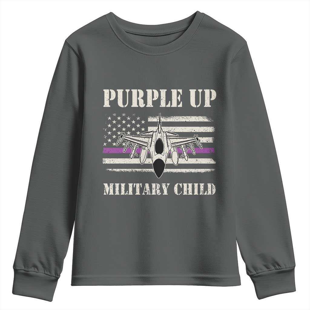 Purple Up For Military Kids Youth Sweatshirt Month of Military Child Kids Air Force US Flag