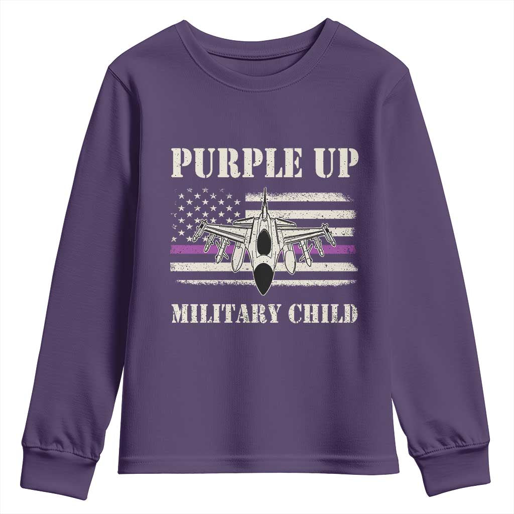 Purple Up For Military Kids Youth Sweatshirt Month of Military Child Kids Air Force US Flag