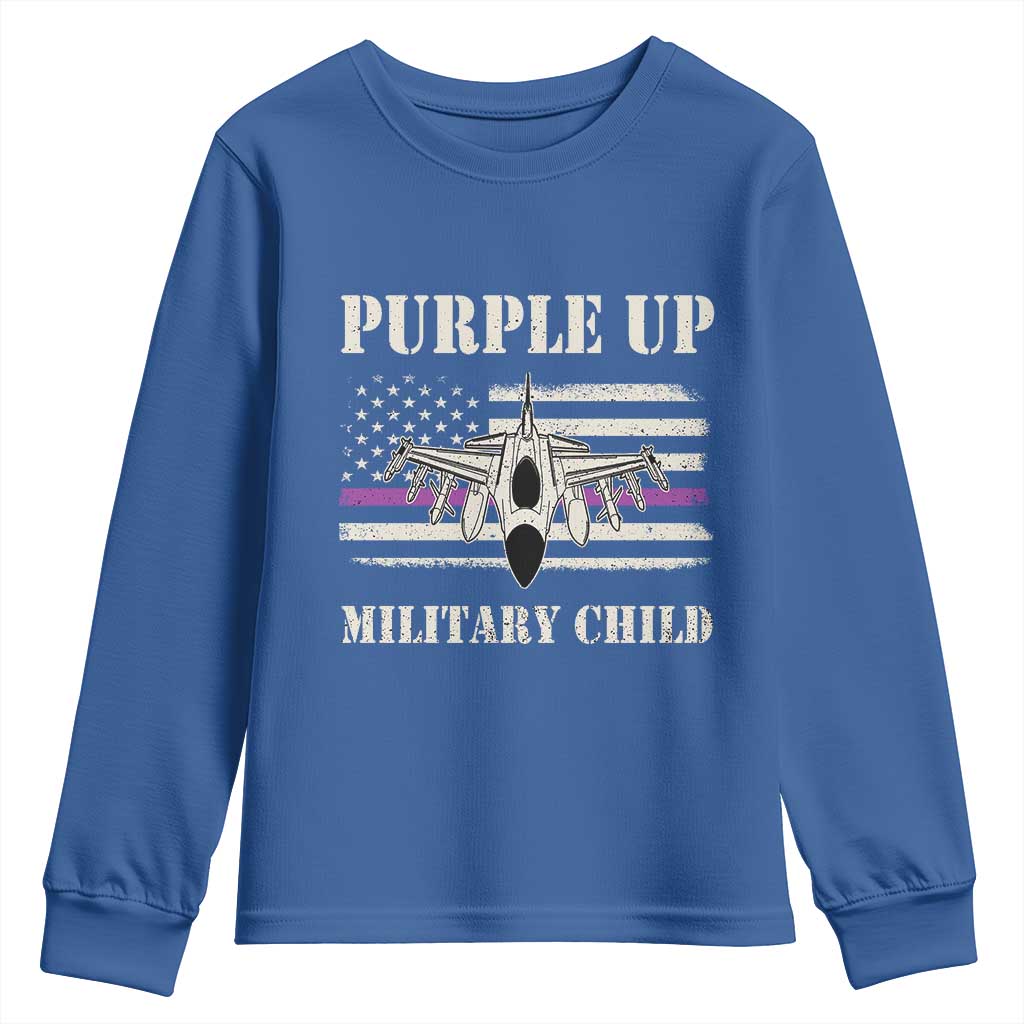 Purple Up For Military Kids Youth Sweatshirt Month of Military Child Kids Air Force US Flag