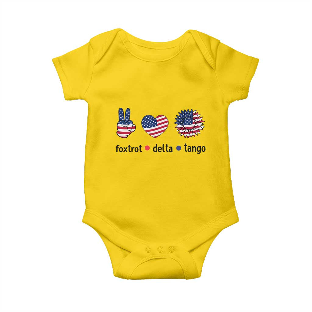 Funny Foxtrots Delta Tangos Baby Onesie American Flag Peace Sign Heart Sunflower