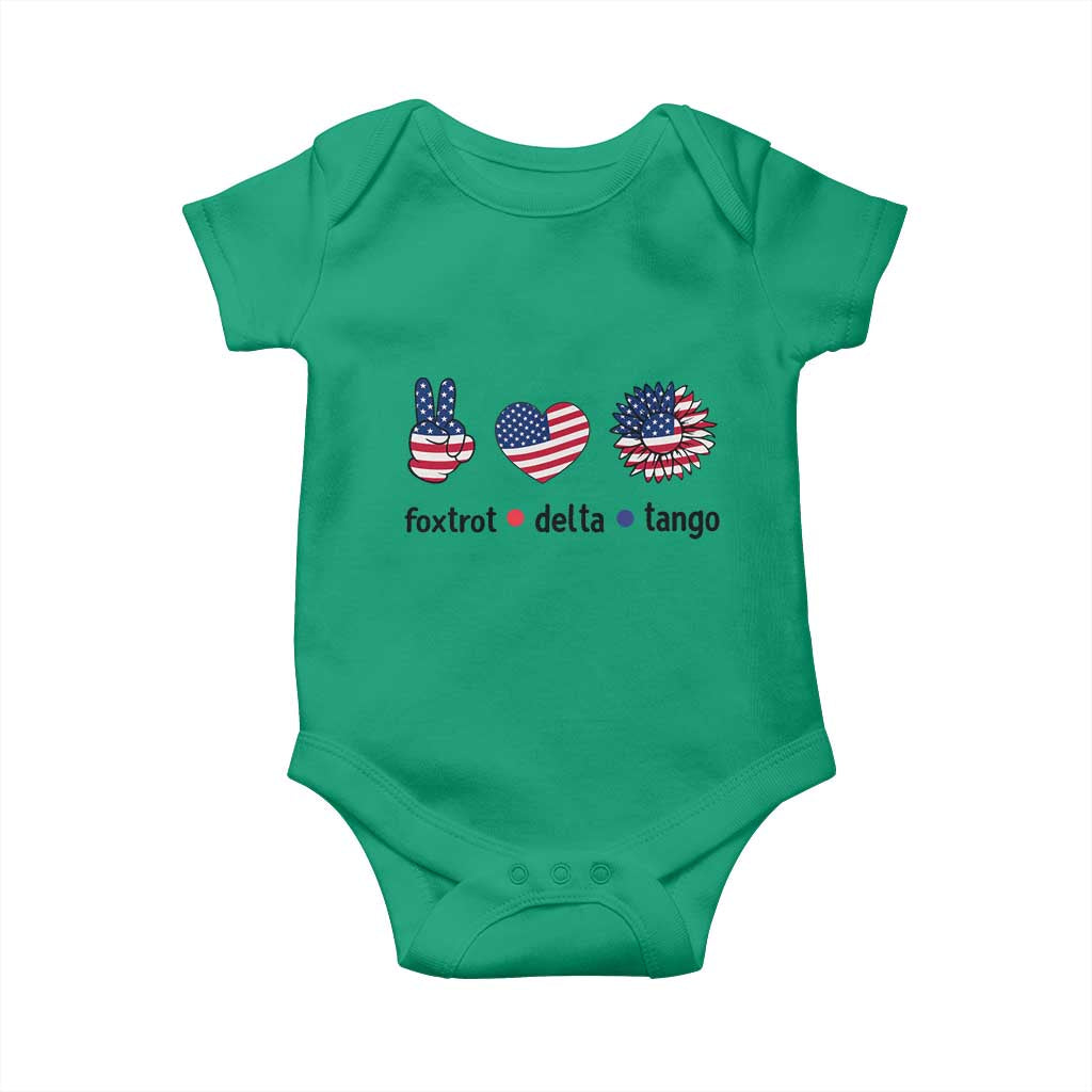 Funny Foxtrots Delta Tangos Baby Onesie American Flag Peace Sign Heart Sunflower
