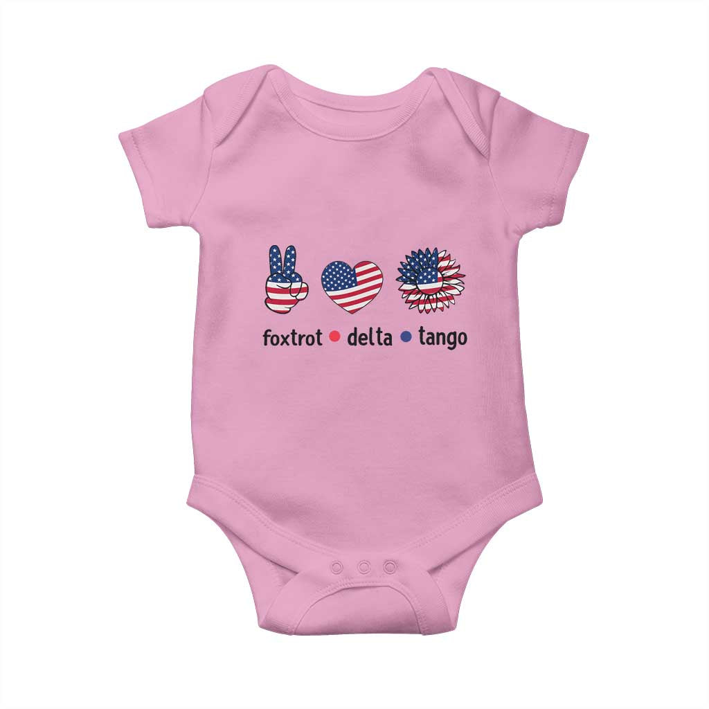 Funny Foxtrots Delta Tangos Baby Onesie American Flag Peace Sign Heart Sunflower