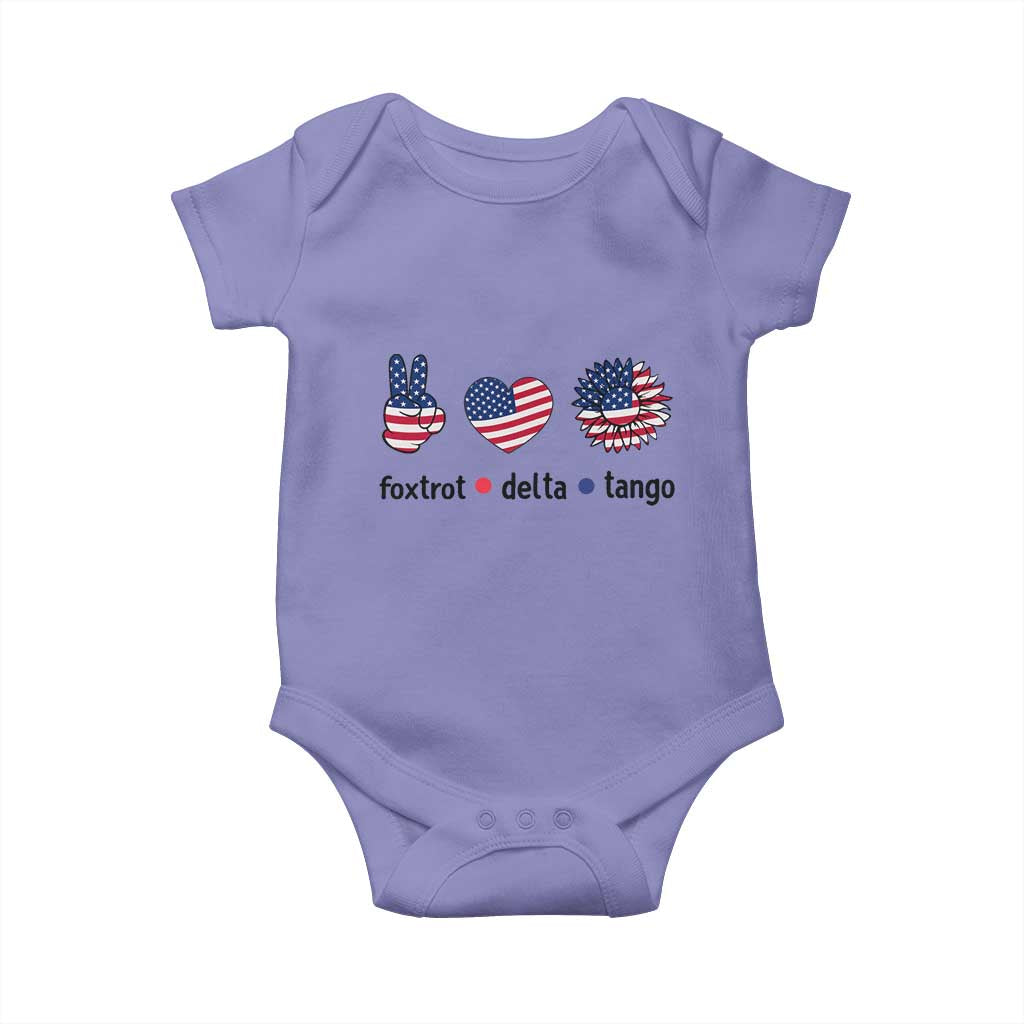 Funny Foxtrots Delta Tangos Baby Onesie American Flag Peace Sign Heart Sunflower