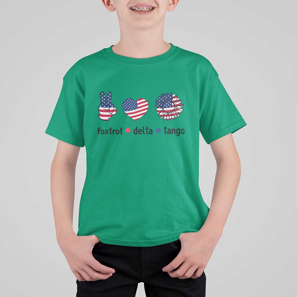 Funny Foxtrots Delta Tangos T Shirt For Kid American Flag Peace Sign Heart Sunflower