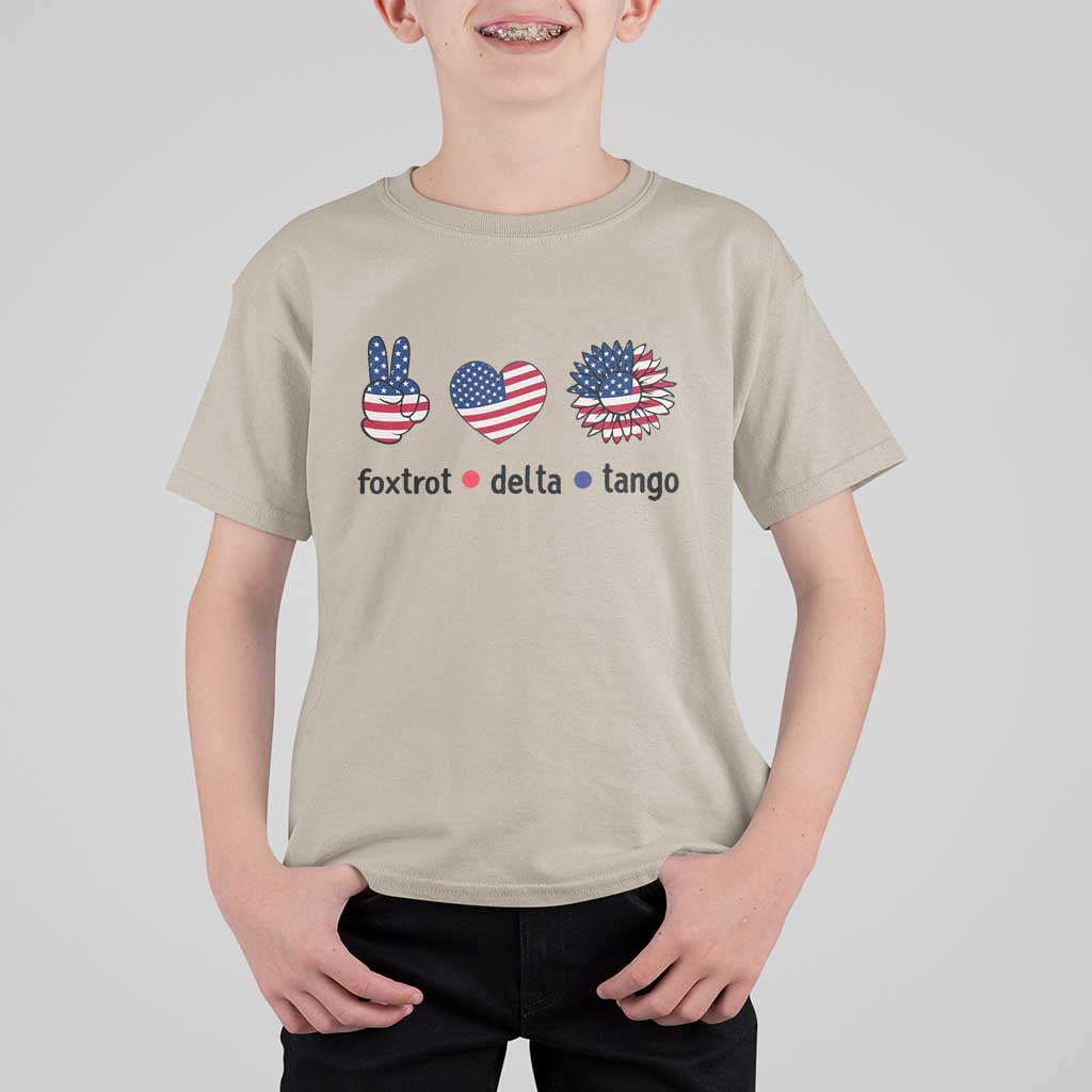 Funny Foxtrots Delta Tangos T Shirt For Kid American Flag Peace Sign Heart Sunflower