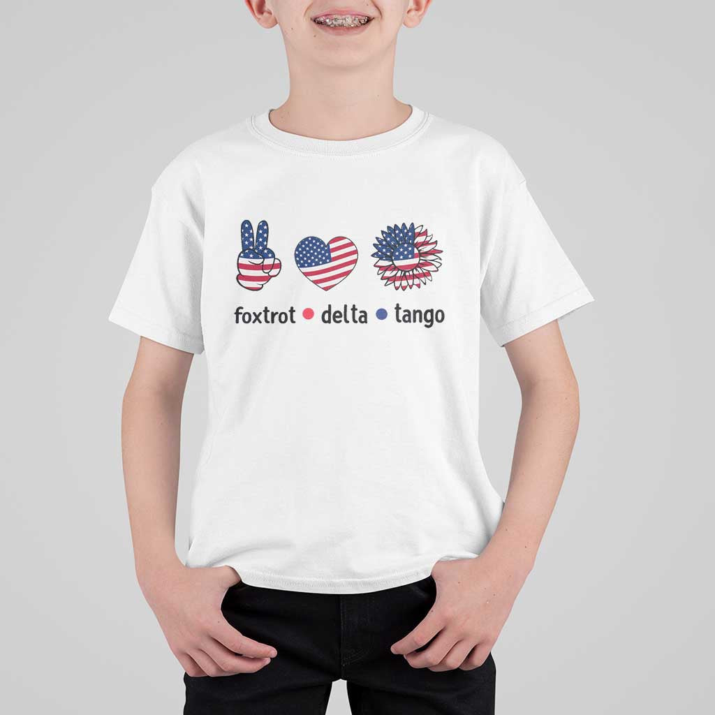 Funny Foxtrots Delta Tangos T Shirt For Kid American Flag Peace Sign Heart Sunflower