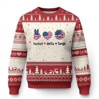 Funny Foxtrots Delta Tangos Ugly Christmas Sweater American Flag Peace Sign Heart Sunflower - Wonder Print Shop