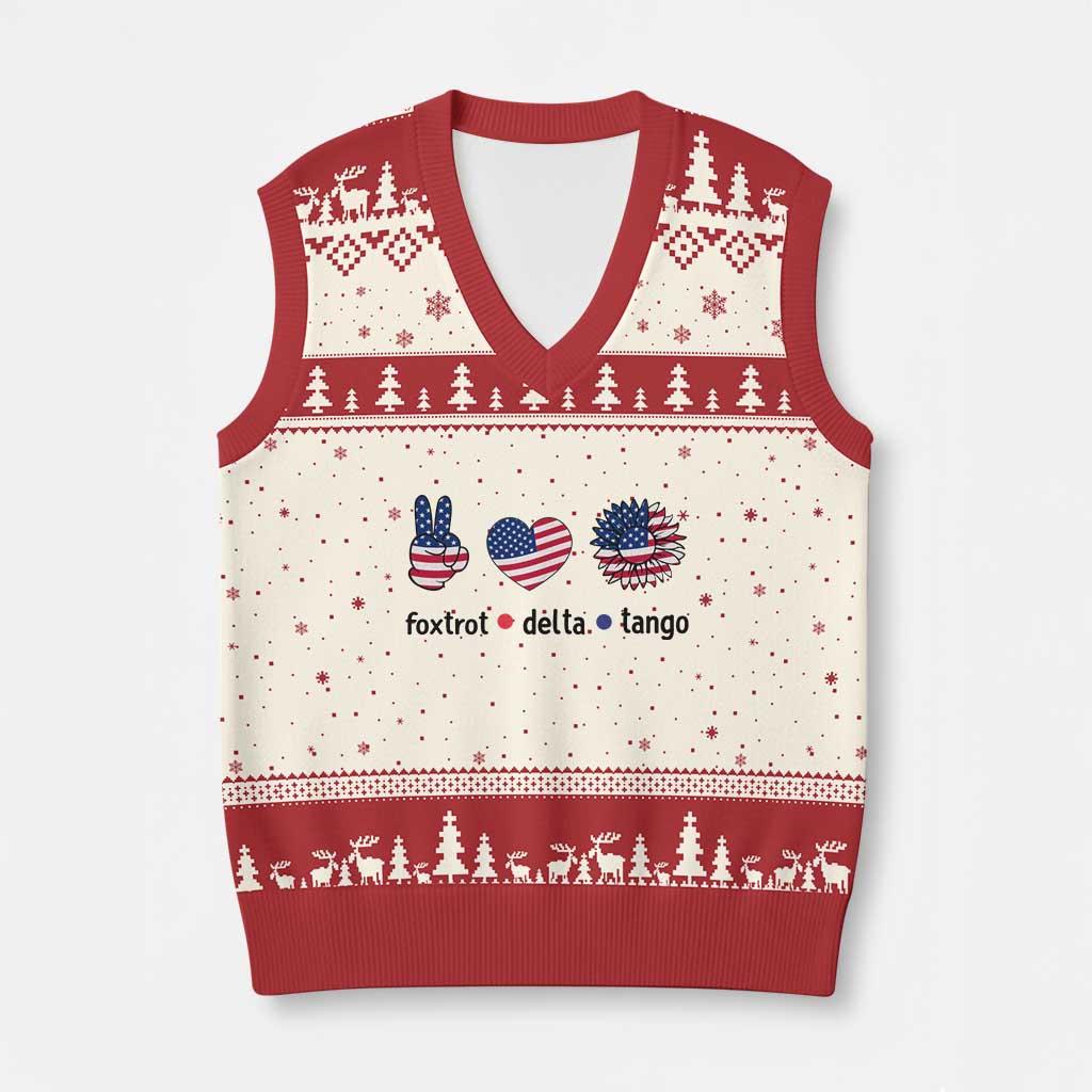 Funny Foxtrots Delta Tangos V-Neck Knit Sweater Vest American Flag Peace Sign Heart Sunflower - Wonder Print Shop