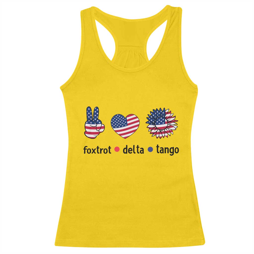 Funny Foxtrots Delta Tangos Racerback Tank Top American Flag Peace Sign Heart Sunflower