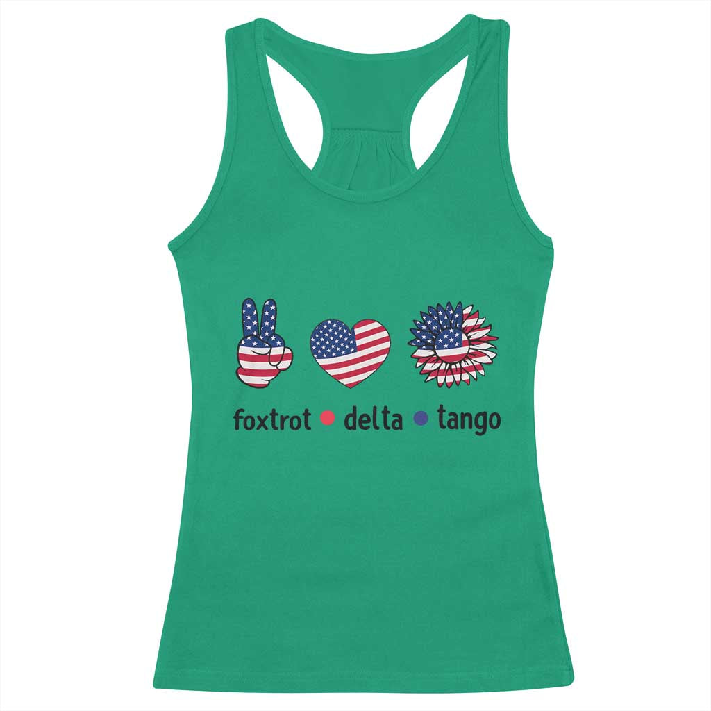 Funny Foxtrots Delta Tangos Racerback Tank Top American Flag Peace Sign Heart Sunflower