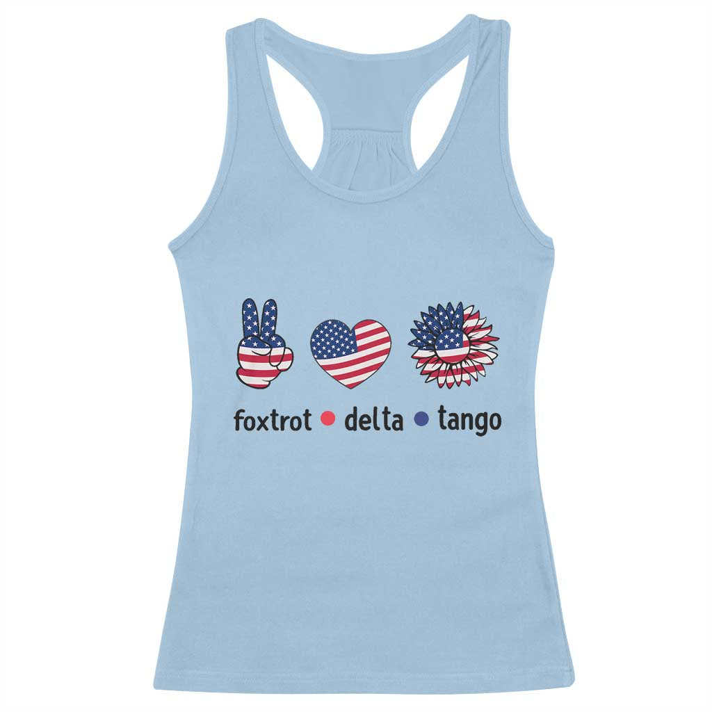 Funny Foxtrots Delta Tangos Racerback Tank Top American Flag Peace Sign Heart Sunflower