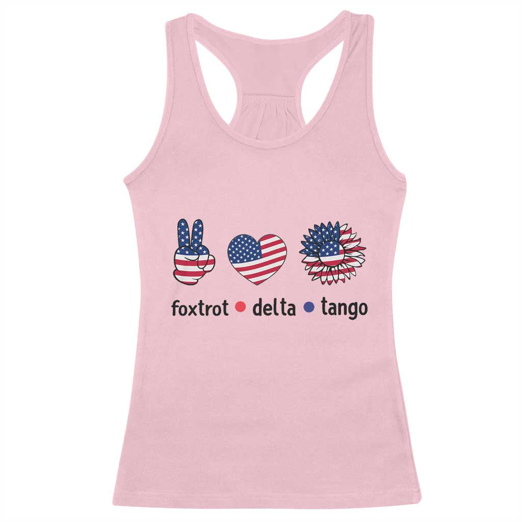 Funny Foxtrots Delta Tangos Racerback Tank Top American Flag Peace Sign Heart Sunflower
