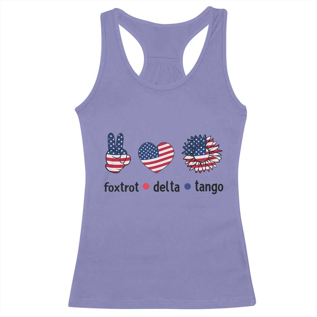Funny Foxtrots Delta Tangos Racerback Tank Top American Flag Peace Sign Heart Sunflower