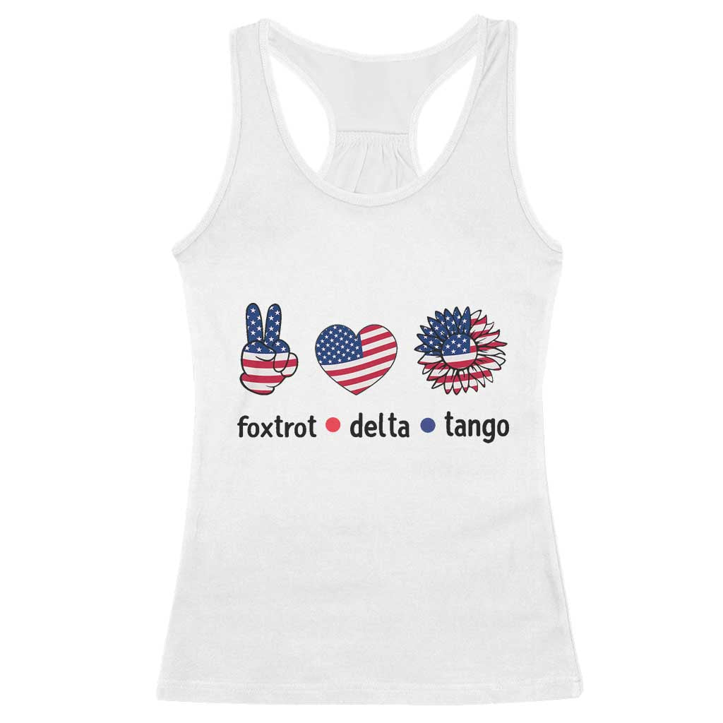 Funny Foxtrots Delta Tangos Racerback Tank Top American Flag Peace Sign Heart Sunflower