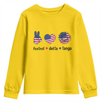Funny Foxtrots Delta Tangos Youth Sweatshirt American Flag Peace Sign Heart Sunflower