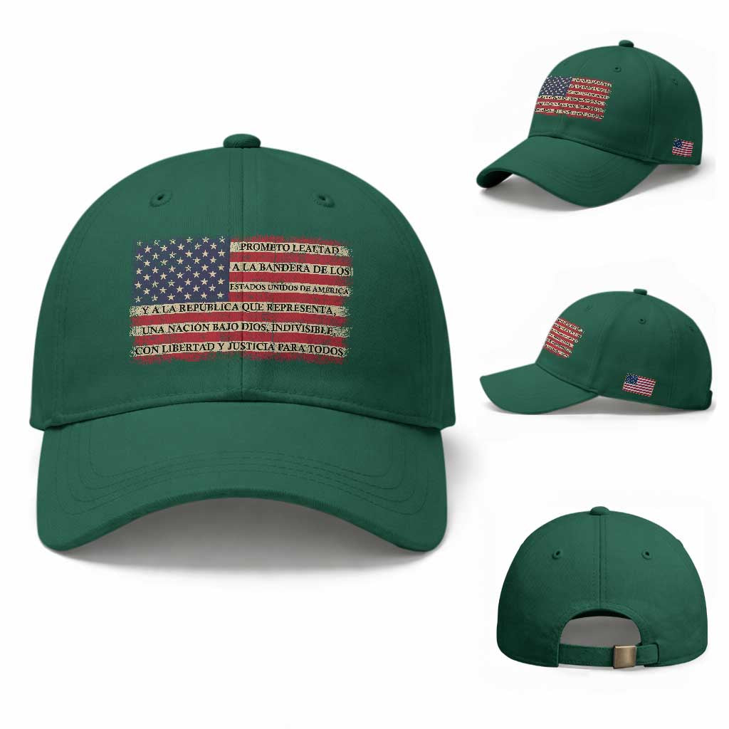 Spanish Pledge of Allegiance USA Flag Vintage Patriotic Graphic Baseball Cap American Patriot Promesa de Lealtad