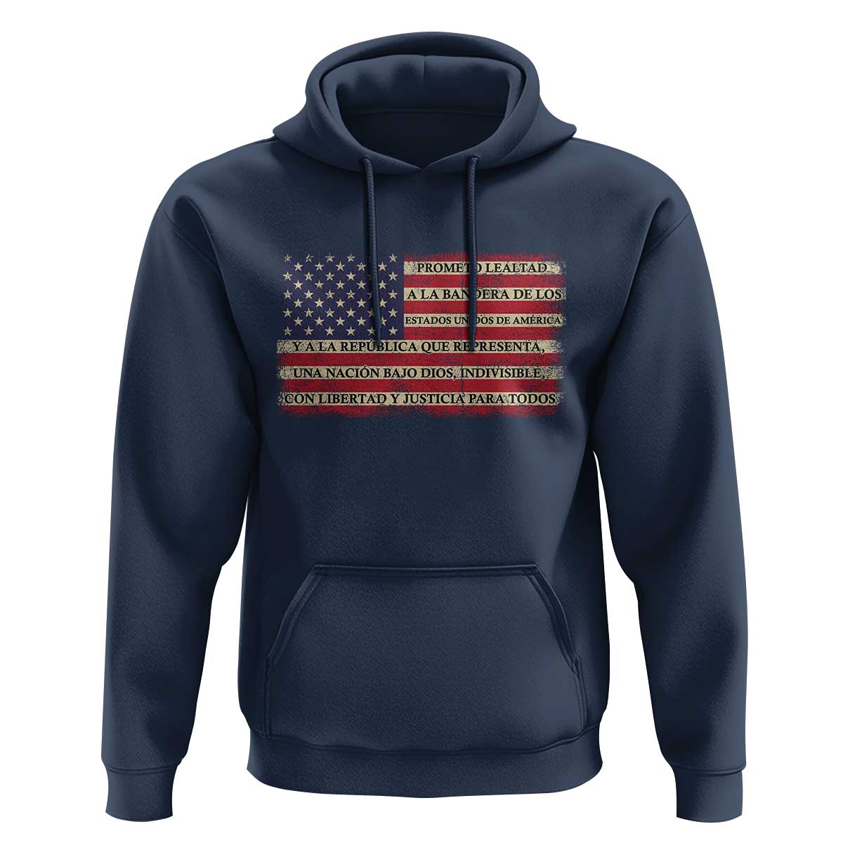 Spanish Pledge of Allegiance USA Flag Vintage Patriotic Graphic Hoodie American Patriot Promesa de Lealtad