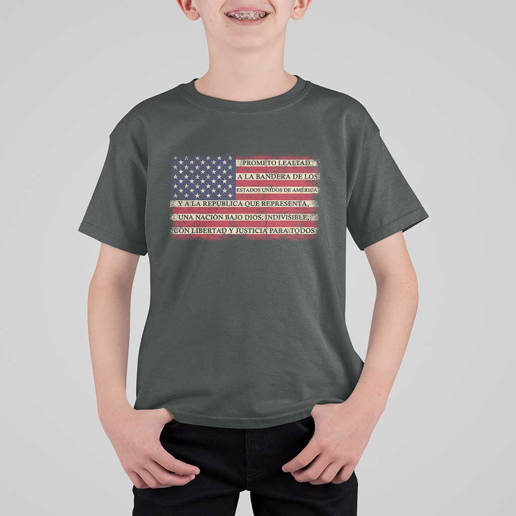 Spanish Pledge of Allegiance USA Flag Vintage Patriotic Graphic T Shirt For Kid American Patriot Promesa de Lealtad
