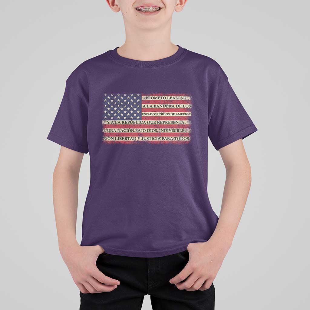 Spanish Pledge of Allegiance USA Flag Vintage Patriotic Graphic T Shirt For Kid American Patriot Promesa de Lealtad