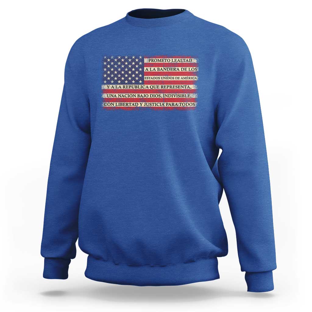 Spanish Pledge of Allegiance USA Flag Vintage Patriotic Graphic Sweatshirt American Patriot Promesa de Lealtad
