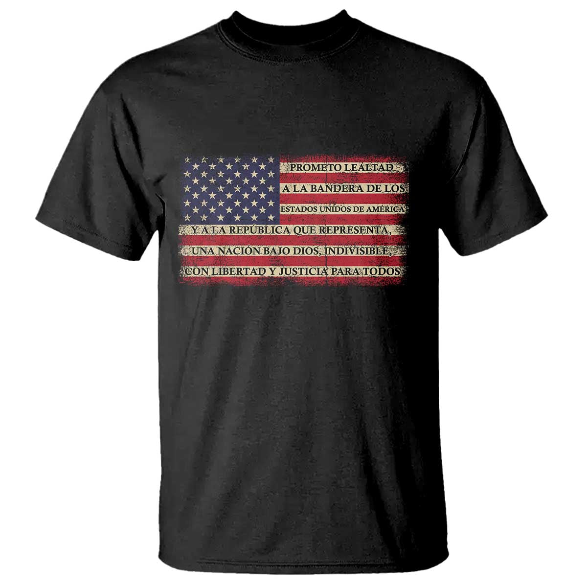 Spanish Pledge of Allegiance USA Flag Vintage Patriotic Graphic T Shirt American Patriot Promesa de Lealtad