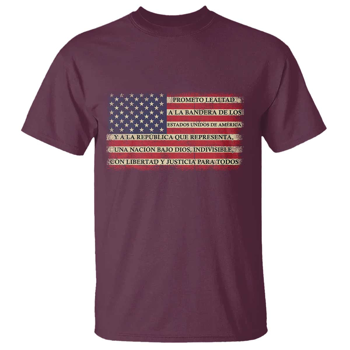 Spanish Pledge of Allegiance USA Flag Vintage Patriotic Graphic T Shirt American Patriot Promesa de Lealtad
