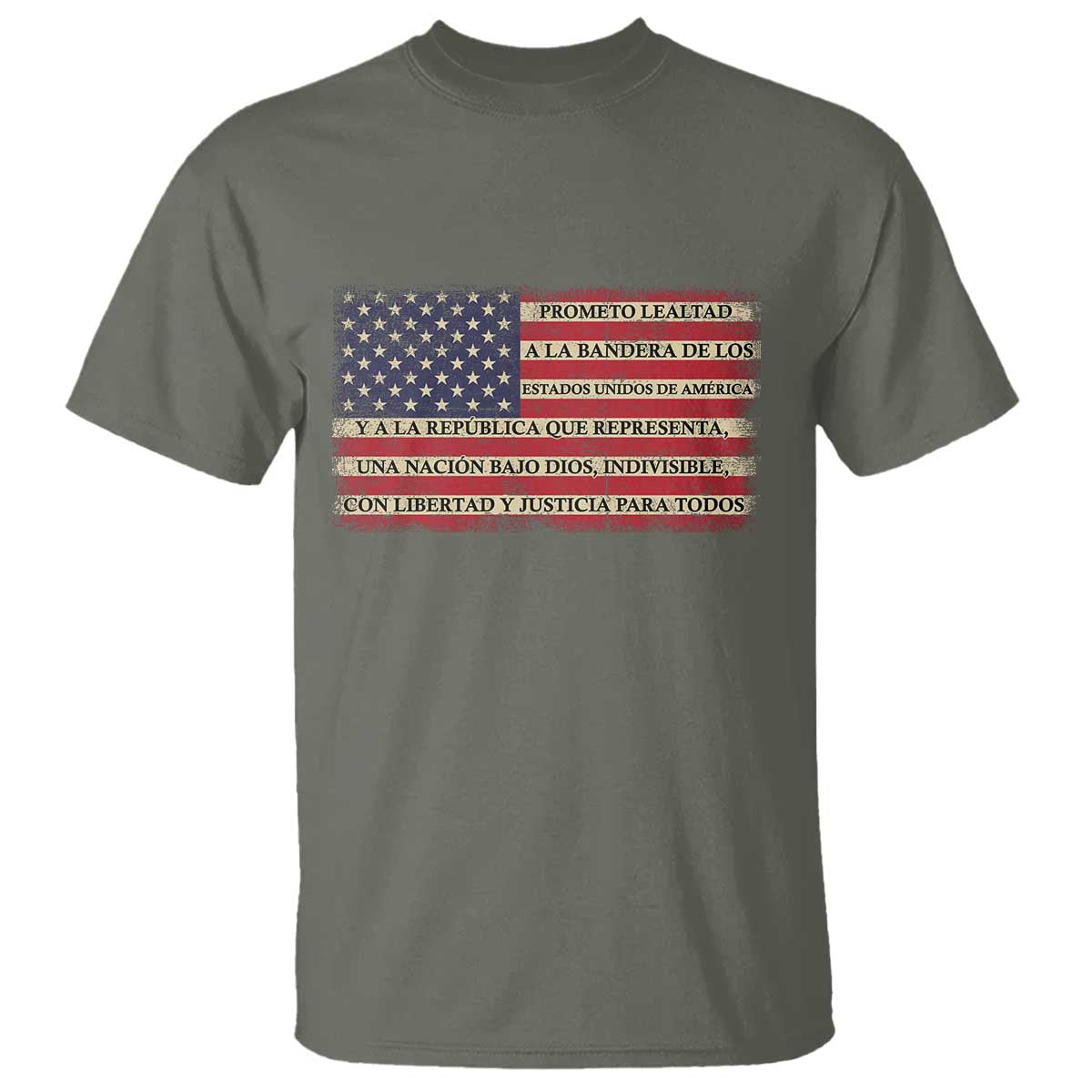 Spanish Pledge of Allegiance USA Flag Vintage Patriotic Graphic T Shirt American Patriot Promesa de Lealtad