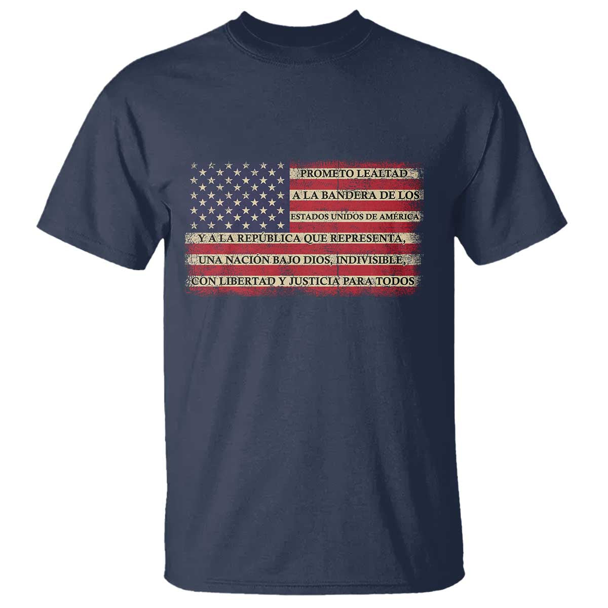 Spanish Pledge of Allegiance USA Flag Vintage Patriotic Graphic T Shirt American Patriot Promesa de Lealtad
