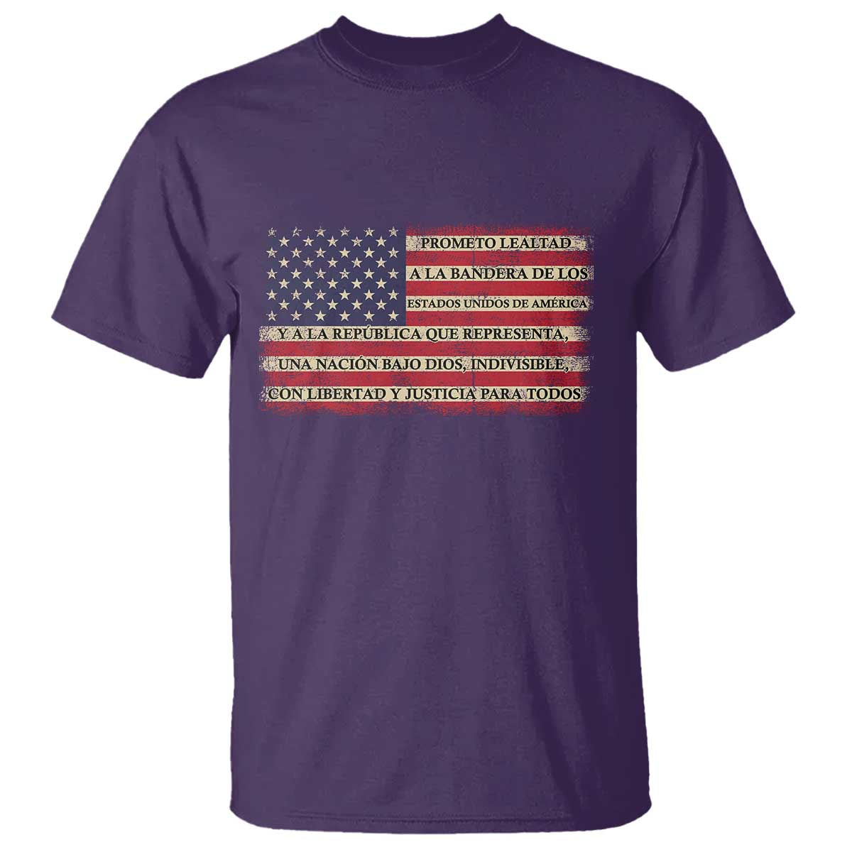 Spanish Pledge of Allegiance USA Flag Vintage Patriotic Graphic T Shirt American Patriot Promesa de Lealtad