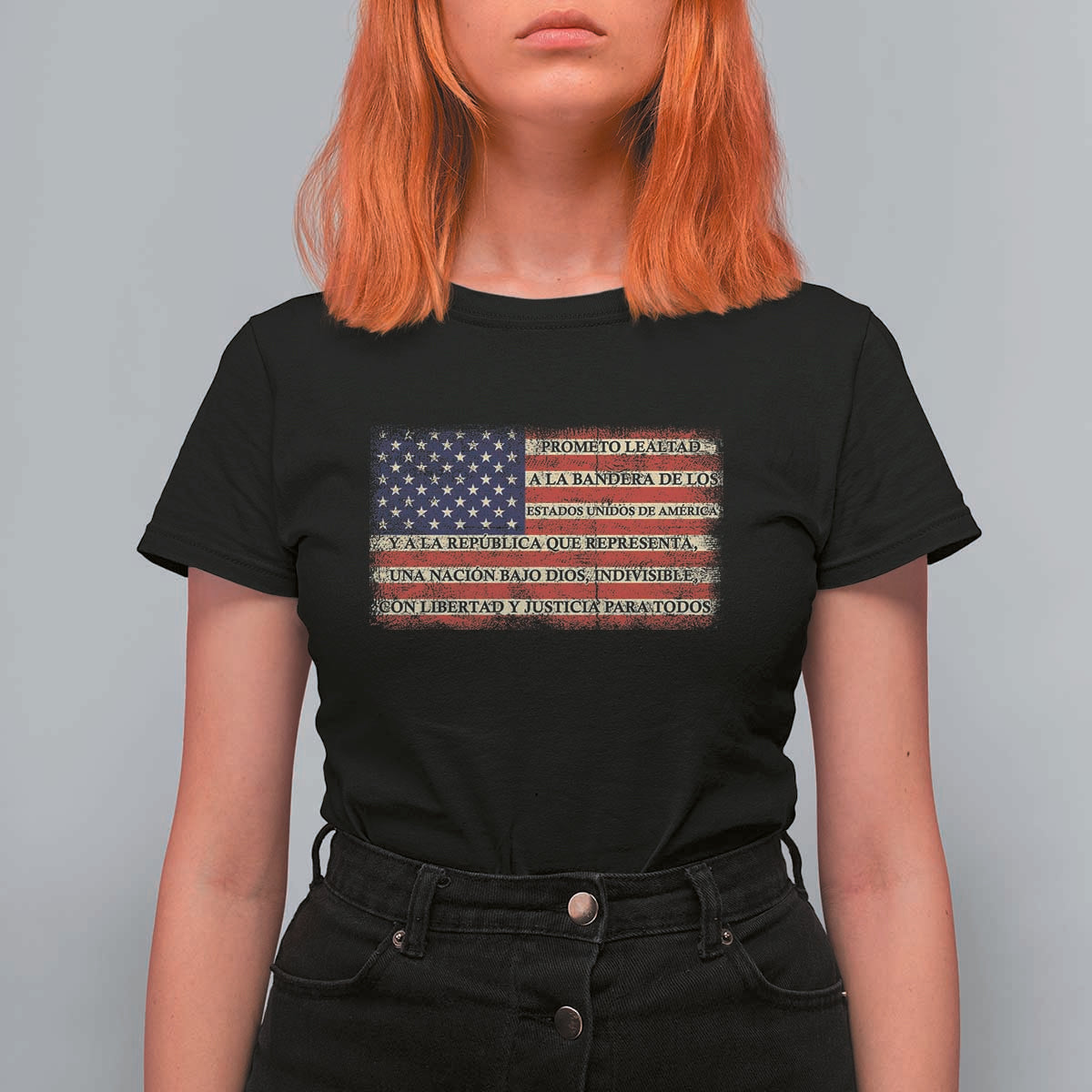Spanish Pledge of Allegiance USA Flag Vintage Patriotic Graphic T Shirt For Women American Patriot Promesa de Lealtad