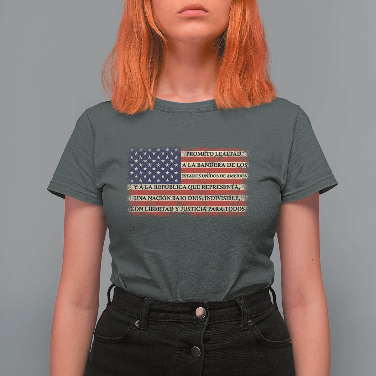 Spanish Pledge of Allegiance USA Flag Vintage Patriotic Graphic T Shirt For Women American Patriot Promesa de Lealtad