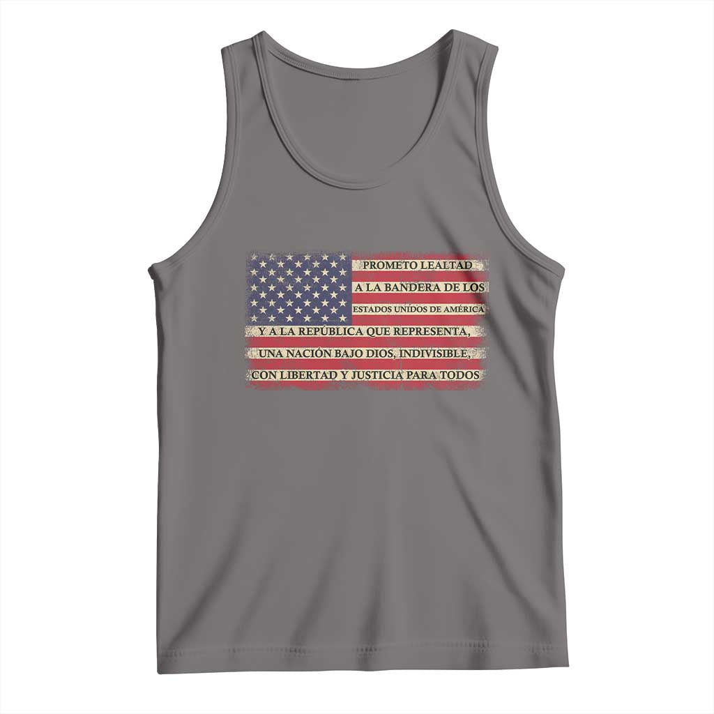 Spanish Pledge of Allegiance USA Flag Vintage Patriotic Graphic Tank Top American Patriot Promesa de Lealtad