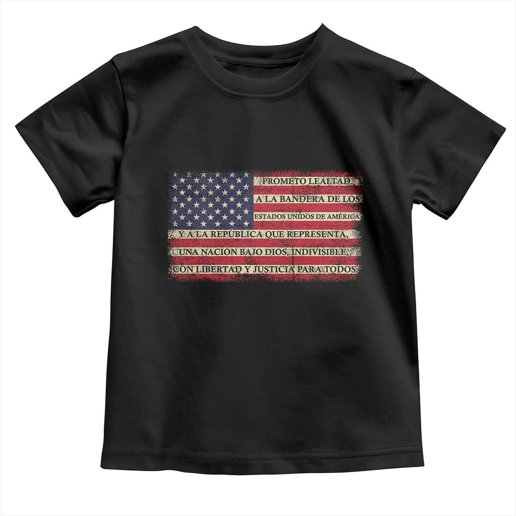 Spanish Pledge of Allegiance USA Flag Vintage Patriotic Graphic Toddler T Shirt American Patriot Promesa de Lealtad