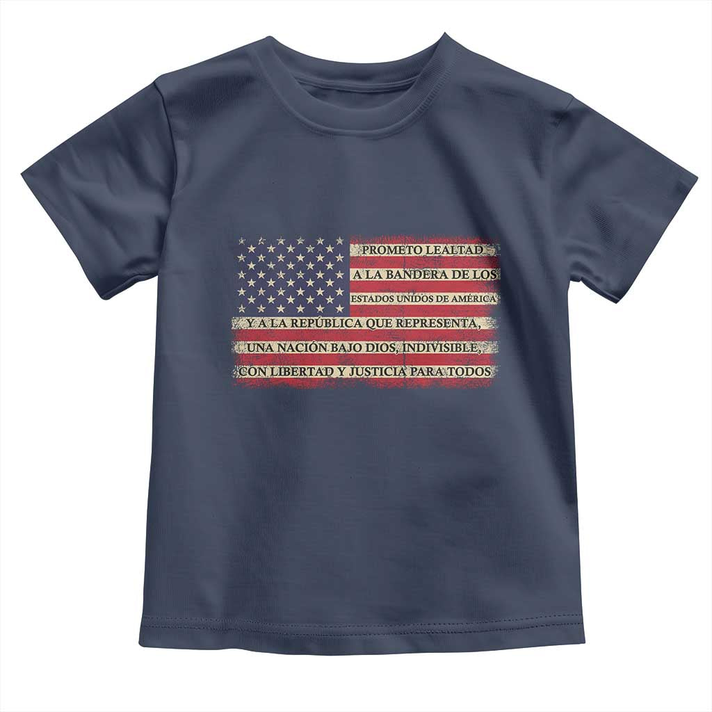 Spanish Pledge of Allegiance USA Flag Vintage Patriotic Graphic Toddler T Shirt American Patriot Promesa de Lealtad