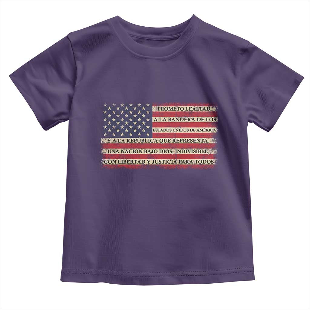 Spanish Pledge of Allegiance USA Flag Vintage Patriotic Graphic Toddler T Shirt American Patriot Promesa de Lealtad