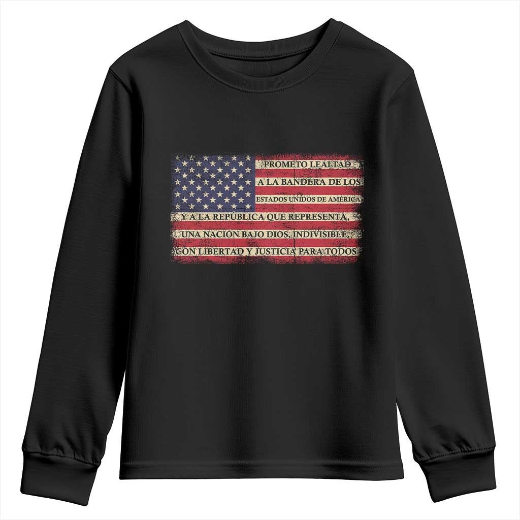 Spanish Pledge of Allegiance USA Flag Vintage Patriotic Graphic Youth Sweatshirt American Patriot Promesa de Lealtad